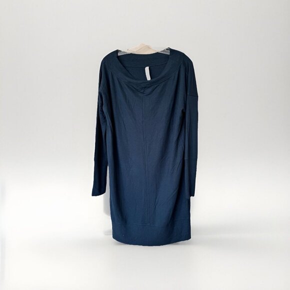 Athleta Long Sleeve Dark Turquiose Sweater Off Shoulder Shift Dress Size Medium - Picture 1 of 7